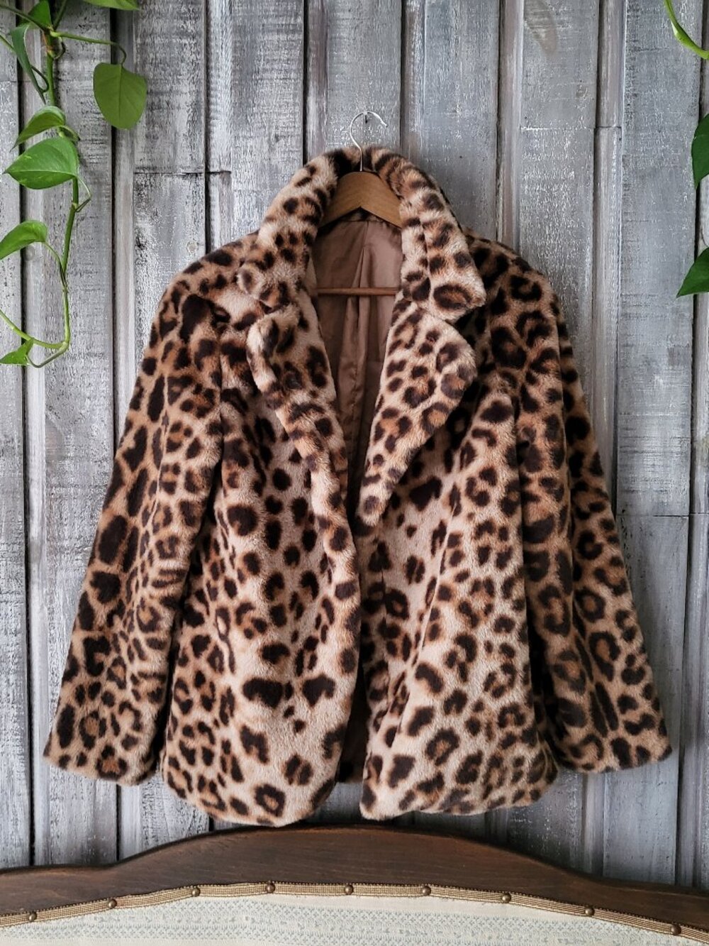 New Leopard Print Faux Fur Coat Jacket Winter Warm PTP 22" Large